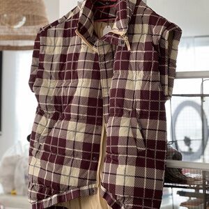 Universal Standard Burgundy and Cream Plaid Vest